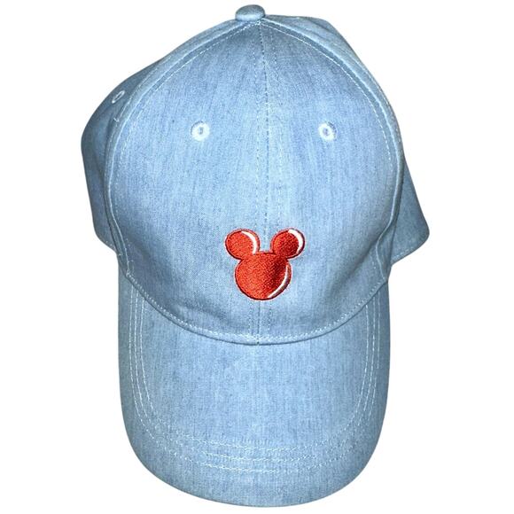Mickey Mouse Red‎ Logo Disney Light Blue Denim Cap Hat One Size Adjustable Tuck - Picture 1 of 3